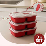 3 PARCA KIRMIZI BÖLME DİKDÖRTGEN SAKLAMA KABI SETİ