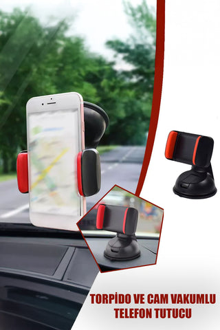Araç İçi Torpido ve Cam Vakumlu Telefon Tutucu