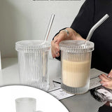 ÇİZGİLİ KAPAKLI CAM BARDAK