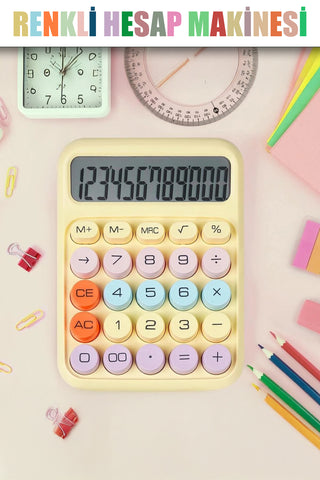 PİLLİ & GÜNEŞ ENERJİLİ DAKTİLO MODEL RENKLİ HESAP MAKİNESİ