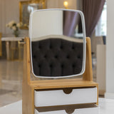 2 ÇEKMECELİ BAMBU AHŞAP STANDLI MAKYAJ AYNASI