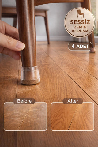 4 lü Keçeli Şeffaf Silikon Sandalye Ayak Koruyucu Seti