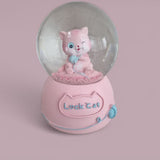 PEMBE KEDİLİ BÜYÜK BOY & 10CM  PİLLİ & IŞIKLI MÜZİKLİ KAR KÜRESİ