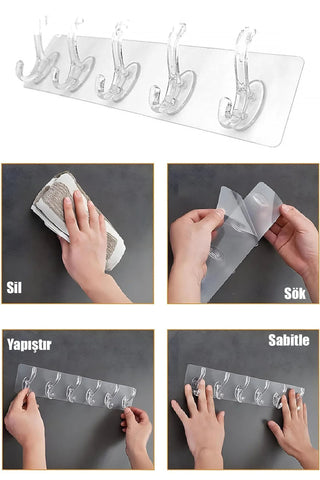 Yapışkanlı Şeffaf Duvar Askısı Banyo Mutfak Düzenleyici Pratik Askılık