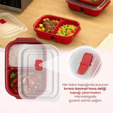 3 PARCA KIRMIZI BÖLME DİKDÖRTGEN SAKLAMA KABI SETİ