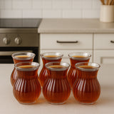 6 PARÇA BAMBU TABAKLI CAM ÇAY BARDAĞI