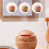 YUVARLAK AHŞAP GÖRÜNÜMLÜ USB ŞARJLI & IŞIKLI  HAVA NEMLENDİRİCİ