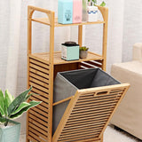 PABLITO 2 RAFLI & ÇEK AÇ SEPET AHŞAP BAMBU KİRLİ ÇAMAŞIR SEPETİ