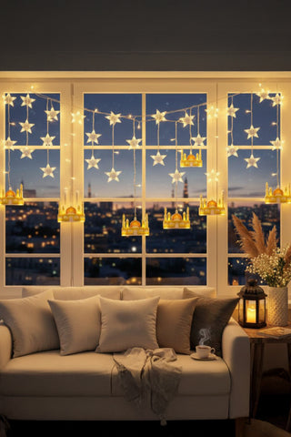 SARI CAMİ & YILDIZ 3MT FİŞLİ & EKLEMELİ RAMAZAN PERDE LED