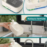 Çift Hazneli Sıvı Sabunluk Ve Otomatik Deterjanlık Süngerli El ve Bulaşık Sabunu Seti