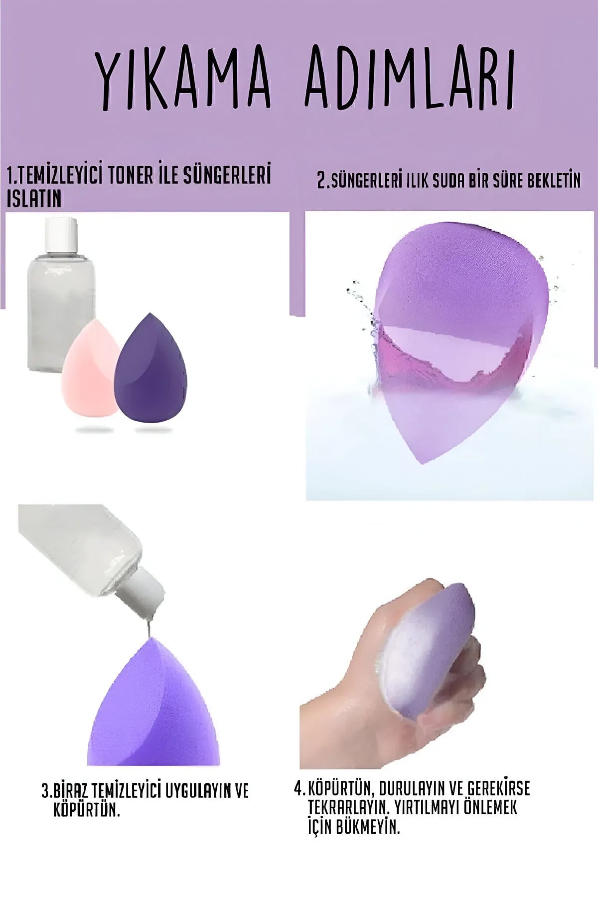💜3'LÜ STANDLI MOR MAKYAJ SÜNGER SETİ - dibidip 