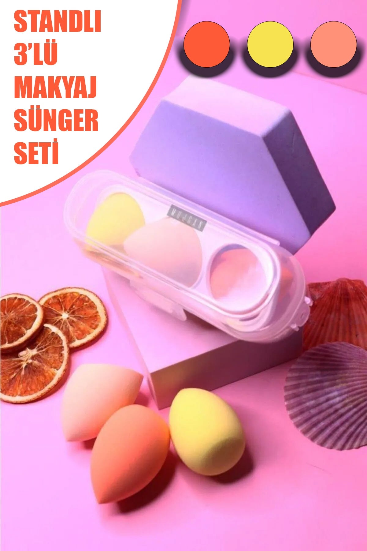 ✨3'LÜ STANDLI SARI MAKYAJ SÜNGER SETİ - dibidip 