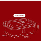 3 PARCA KIRMIZI BÖLME DİKDÖRTGEN SAKLAMA KABI SETİ