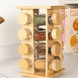 İBİCO 16 PARÇA KARE & DÖNER STANDLI CAM & BAMBU KAPAK TUZLUK & BAHARATLIK