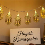RAMAZAN KANDİLİ MODEL 2 MT 10 PARÇA GOLD METAL PİLLİ DEKORATİF RAMAZAN LED IŞIK & LAMBA