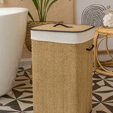 İBİCO DİKDÖRTGEN HASIR & AHŞAP İÇ BEZLİ KİRLİ ÇAMAŞIR SEPETİ