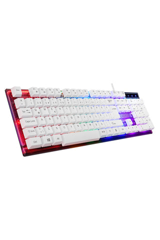 BEYAZ GÖKKUŞAĞI IŞIKLI USB KABLOLU OYUNCU KLAVYE & MOUSE SETİ