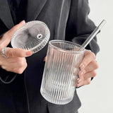 ÇİZGİLİ KAPAKLI CAM BARDAK