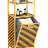 PABLITO 2 RAFLI & ÇEK AÇ SEPET AHŞAP BAMBU KİRLİ ÇAMAŞIR SEPETİ