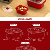 3 PARCA KIRMIZI DİKDÖRTGEN SAKLAMA KABI SETİ