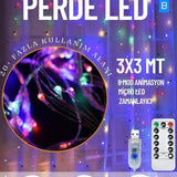 3X3 Metre Renkli Usb & Kumandalı Tel Perde Led Dekor Lamba