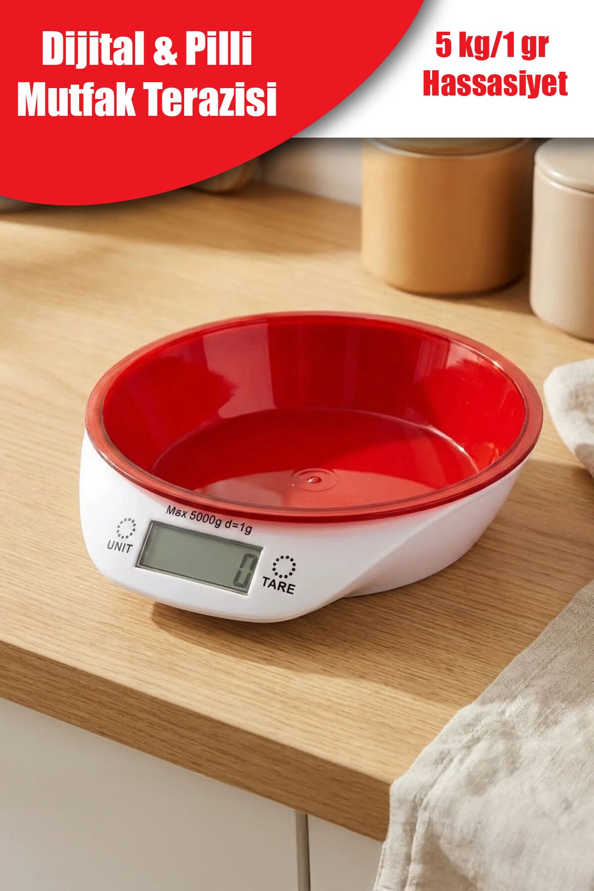 Hazneli Mutfak Tartısı Dijital Lcd Ekranlı Terazi 5 Kg Kapasiteli