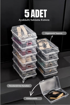 5 ADET ŞEFFAF AYAKKABI SAKLAMA KUTUSU