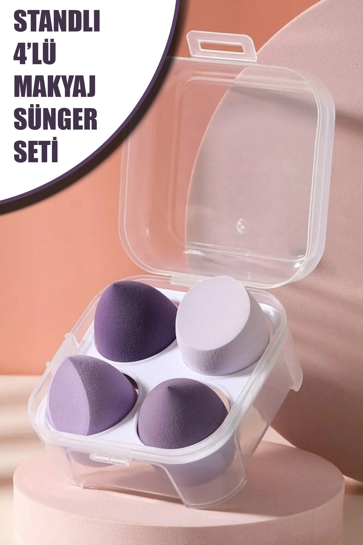 💜4 LÜ STANDLI MOR MAKYAJ SÜNGER SETİ - dibidip 