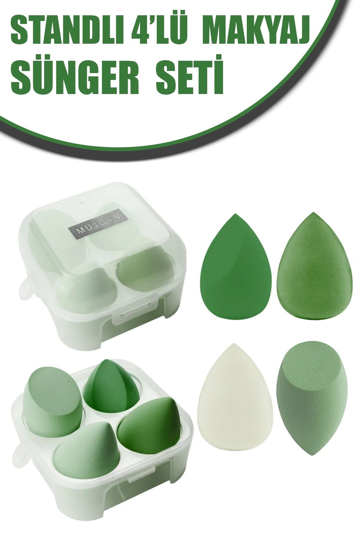 💚4 LÜ STANDLI YEŞİL MAKYAJ SÜNGER SETİ - dibidip 