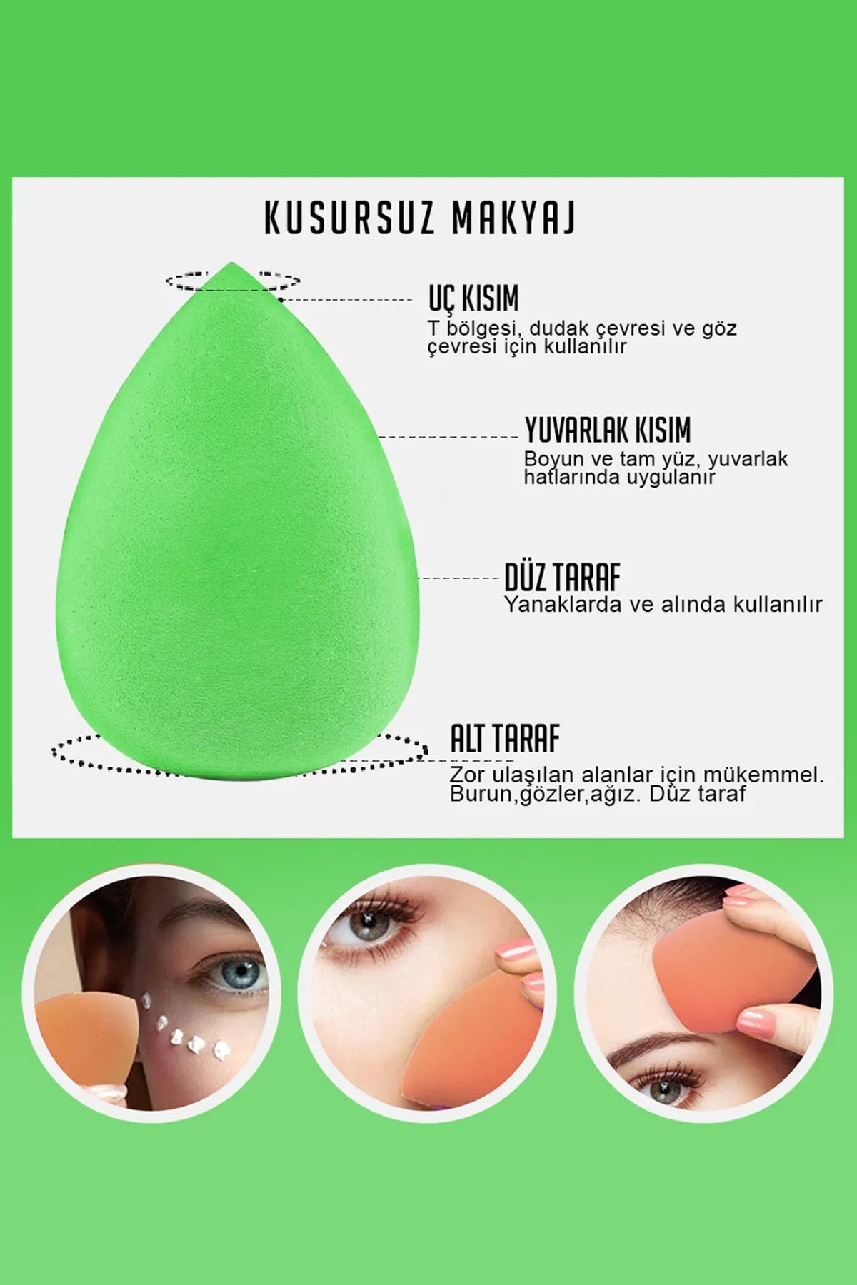 💚4 LÜ STANDLI YEŞİL MAKYAJ SÜNGER SETİ - dibidip 