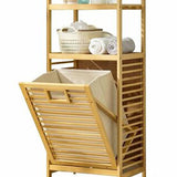 PABLITO 2 RAFLI & ÇEK AÇ SEPET AHŞAP BAMBU KİRLİ ÇAMAŞIR SEPETİ