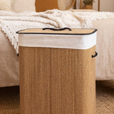 İBİCO DİKDÖRTGEN HASIR & AHŞAP İÇ BEZLİ KİRLİ ÇAMAŞIR SEPETİ