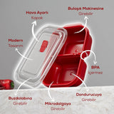 3 PARCA KIRMIZI BÖLME DİKDÖRTGEN SAKLAMA KABI SETİ