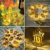 RAMAZAN KANDİLİ MODEL 2 MT 10 PARÇA GOLD METAL PİLLİ DEKORATİF RAMAZAN LED IŞIK & LAMBA