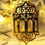 RAMAZAN KANDİLİ MODEL 2 MT 10 PARÇA GOLD METAL PİLLİ DEKORATİF RAMAZAN LED IŞIK & LAMBA