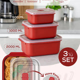 3 PARCA KIRMIZI DİKDÖRTGEN SAKLAMA KABI SETİ