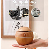 YUVARLAK AHŞAP GÖRÜNÜMLÜ USB ŞARJLI & IŞIKLI  HAVA NEMLENDİRİCİ