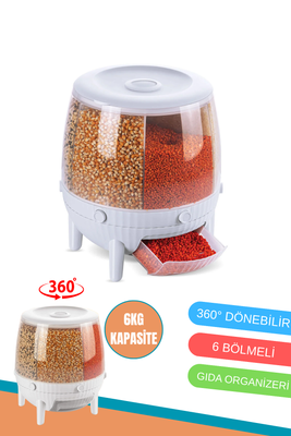 360 Derece Döner 6 Bölmeli Gıda Organizer