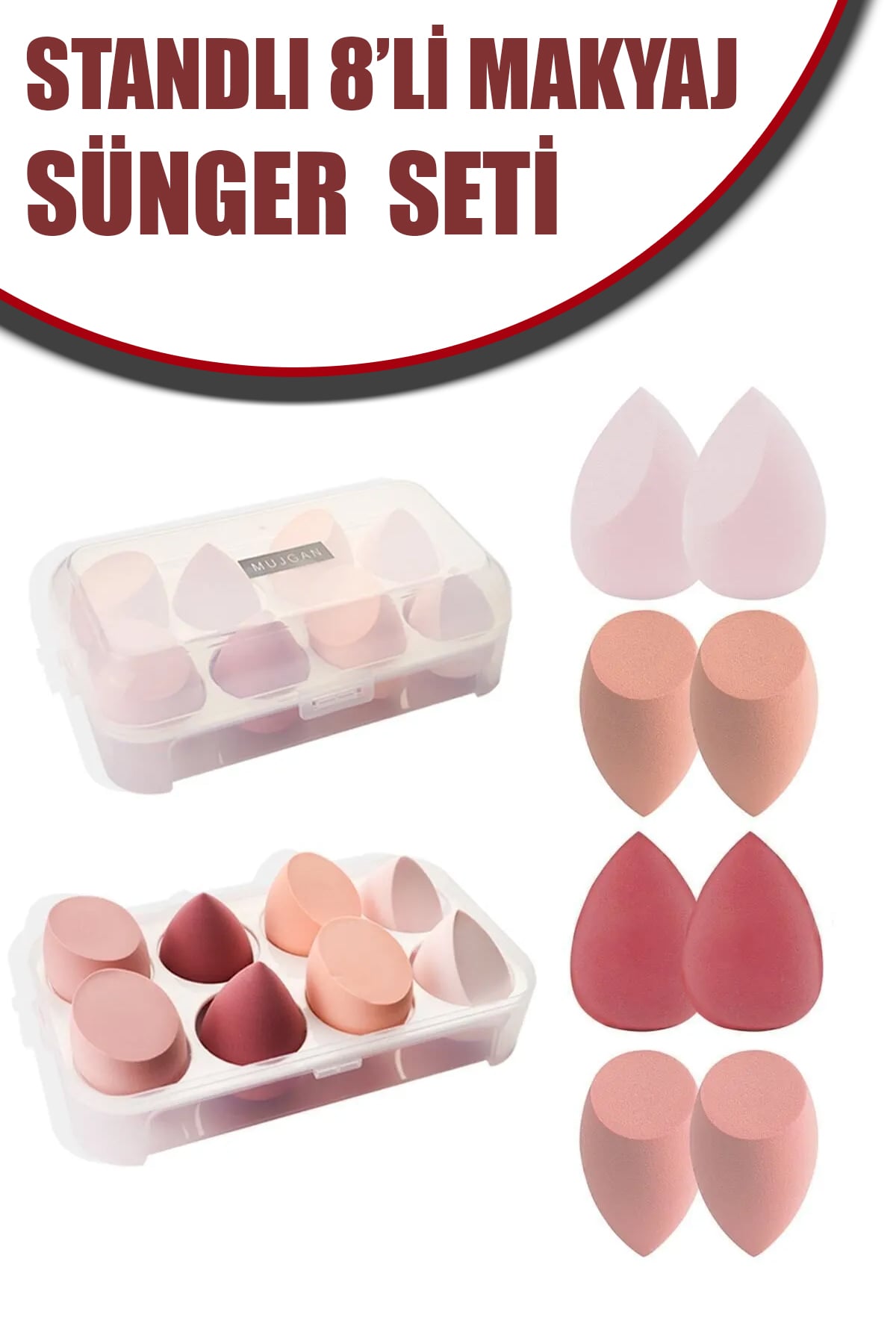 💖8 Lİ STANDLI PEMBE MAKYAJ SÜNGER SETİ - dibidip 