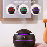 YUVARLAK AHŞAP GÖRÜNÜMLÜ USB ŞARJLI & IŞIKLI  HAVA NEMLENDİRİCİ