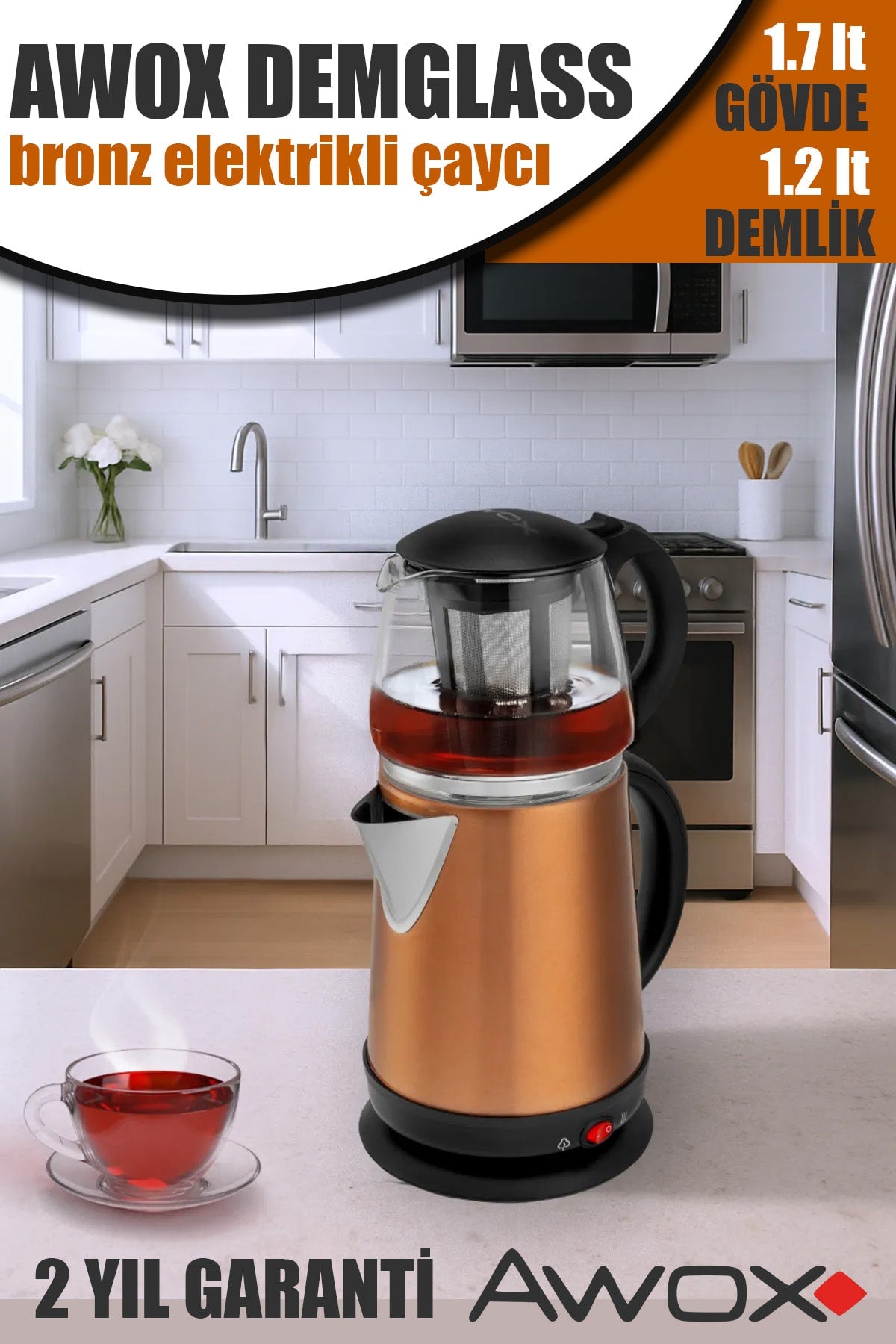 AWOX DEMGLASS BRONZ ELEKTRİKLİ ÇAY MAKİNESİ - dibidip 