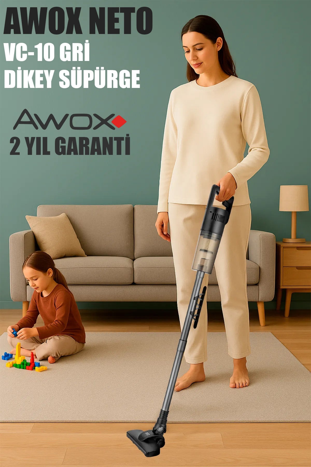 AWOX NETO VC-10 GRİ DİKEY ELEKTRİKLİ SÜPÜRGE - dibidip 