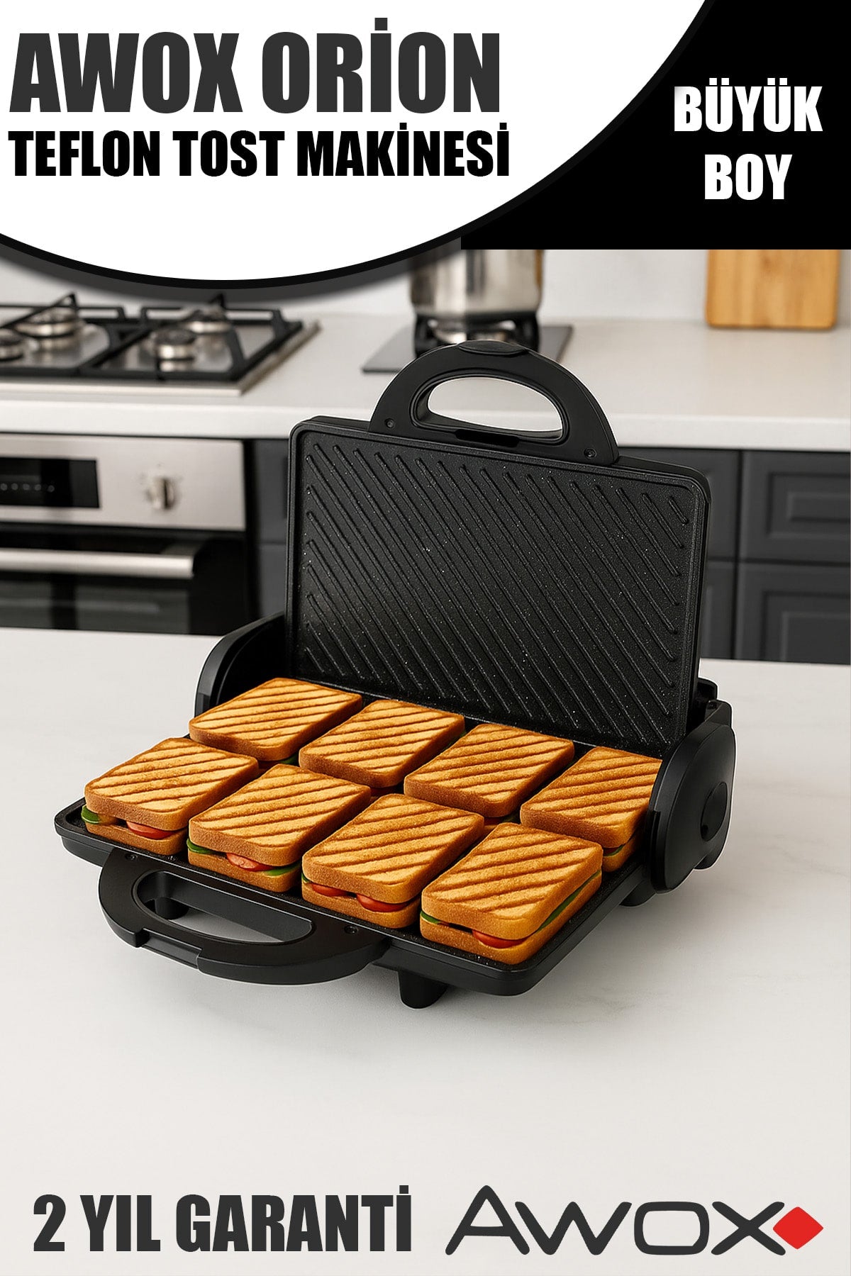 AWOX ORİON SİYAH TEFLON TOST MAKİNESİ - dibidip 