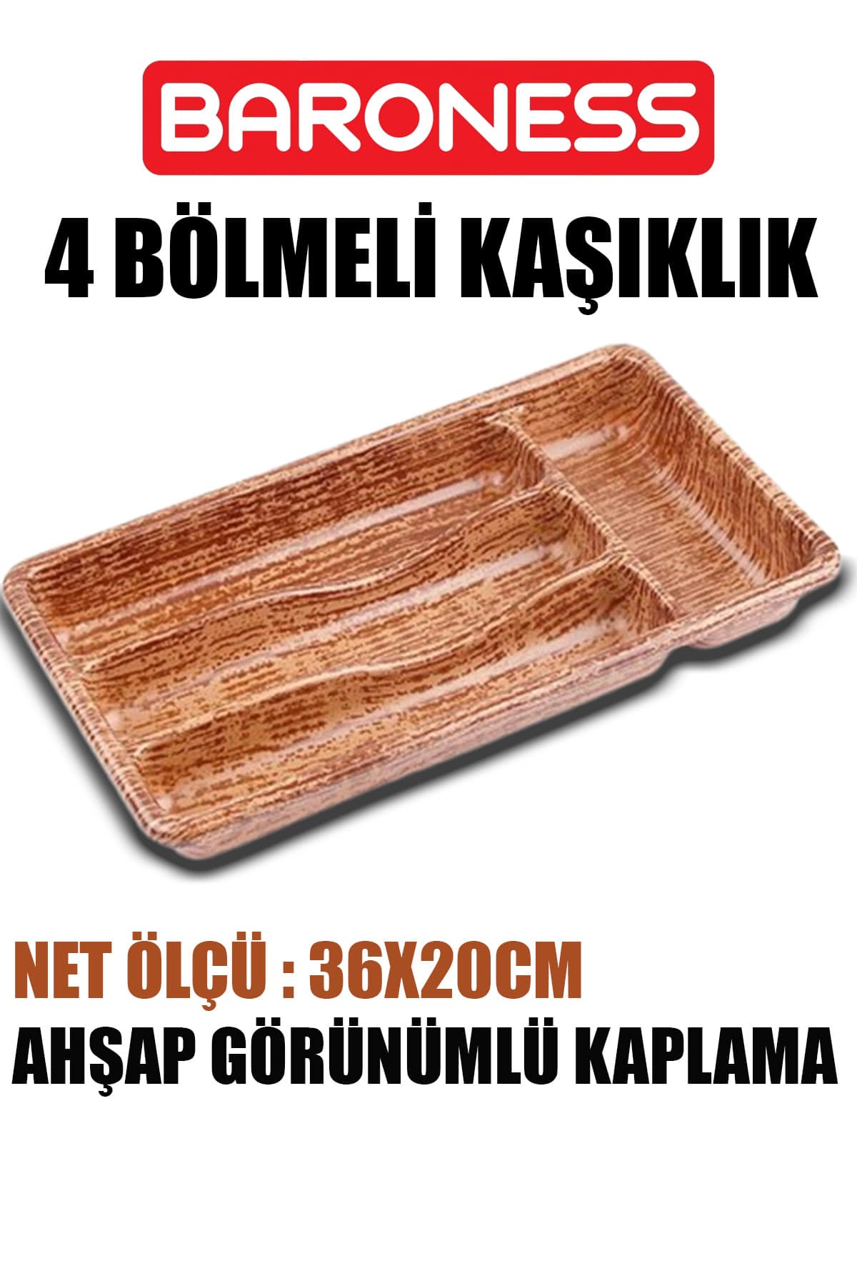 BARONESS AHŞAP GÖRÜNÜMLÜ 4 BÖLMELİ KAŞIKLIK - dibidip 