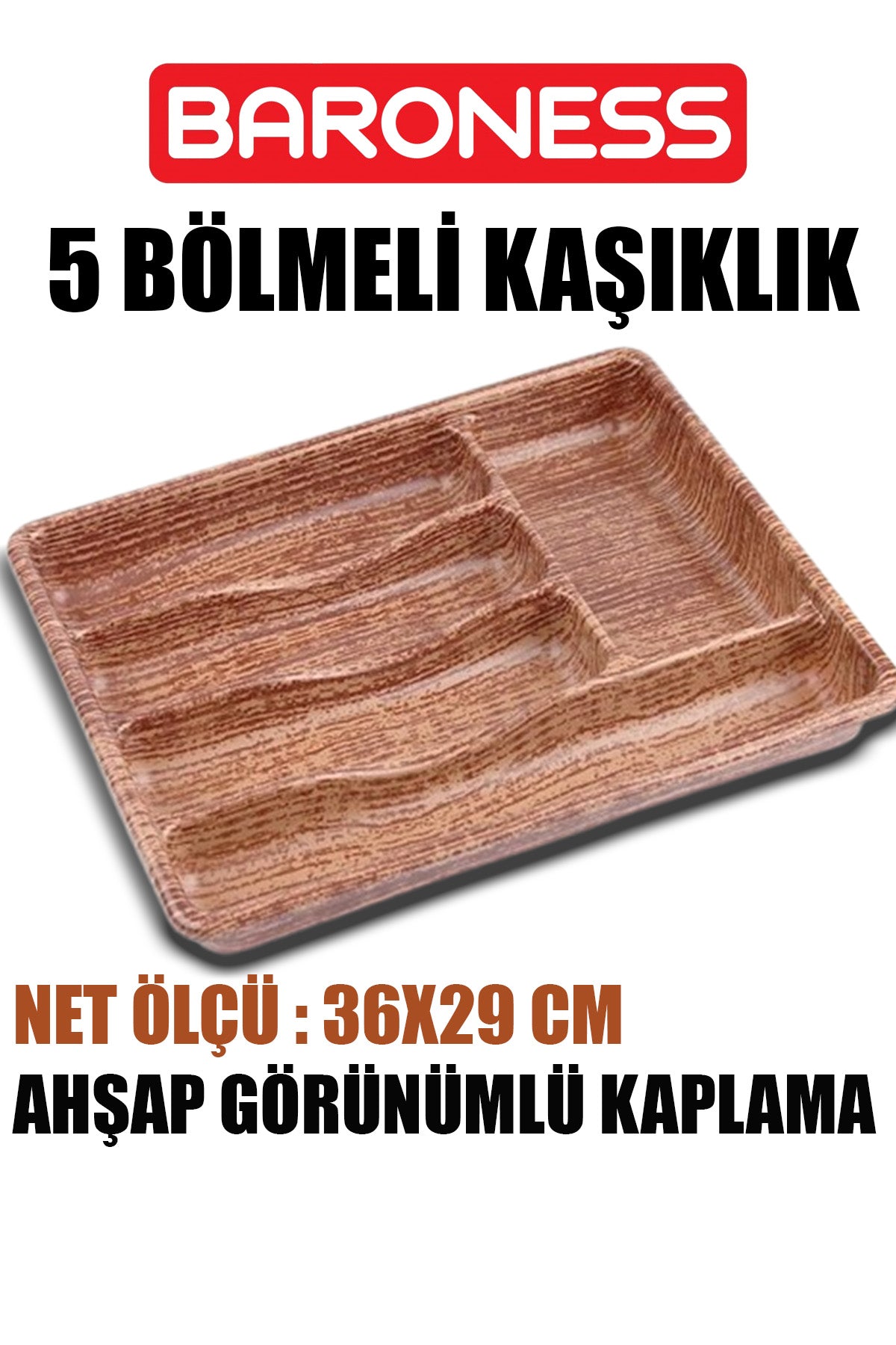 BARONESS AHŞAP GÖRÜNÜMLÜ 5 BÖLMELİ KAŞIKLIK - dibidip 