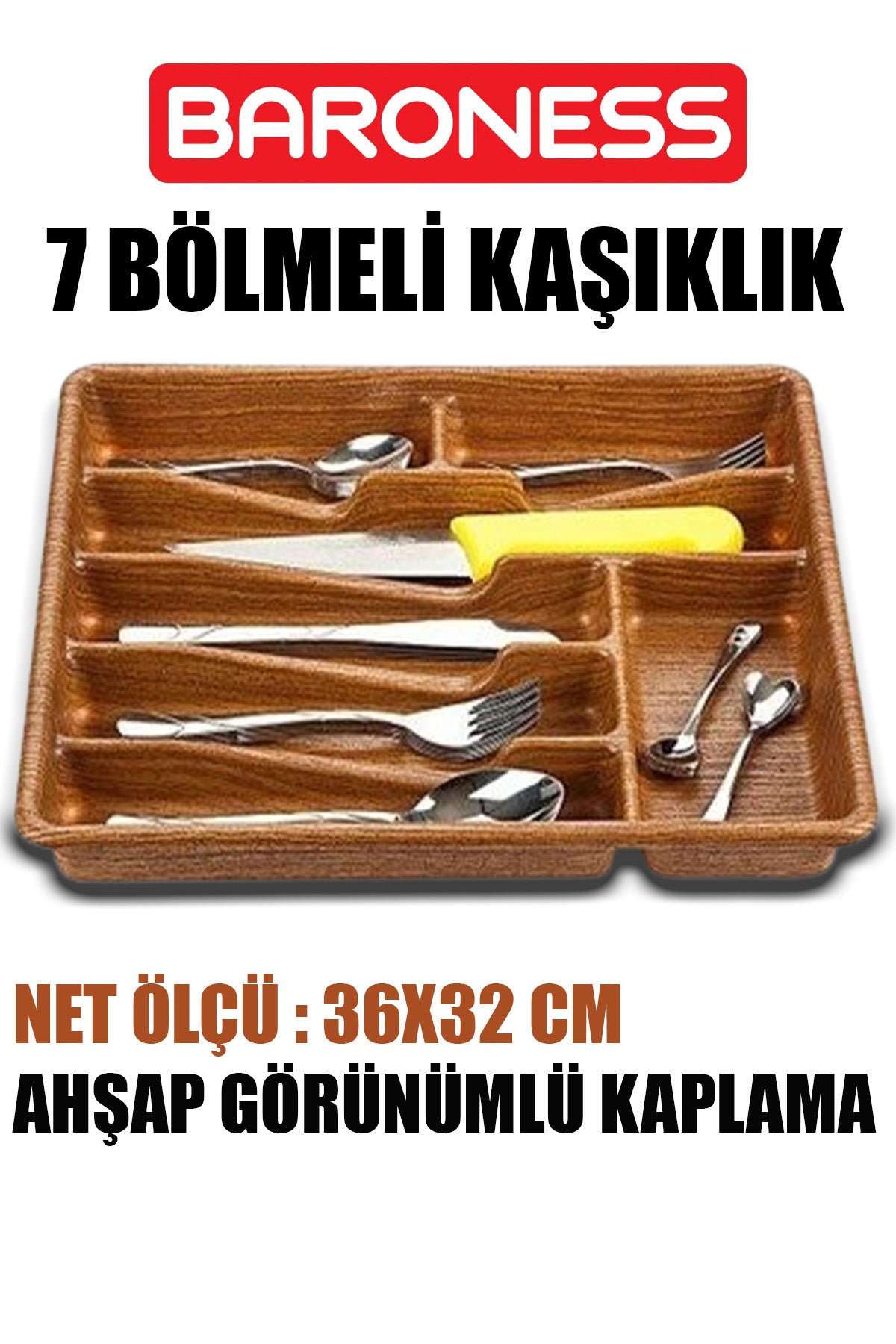 BARONESS AHŞAP GÖRÜNÜMLÜ 7 BÖLMELİ KAŞIKLIK - dibidip 