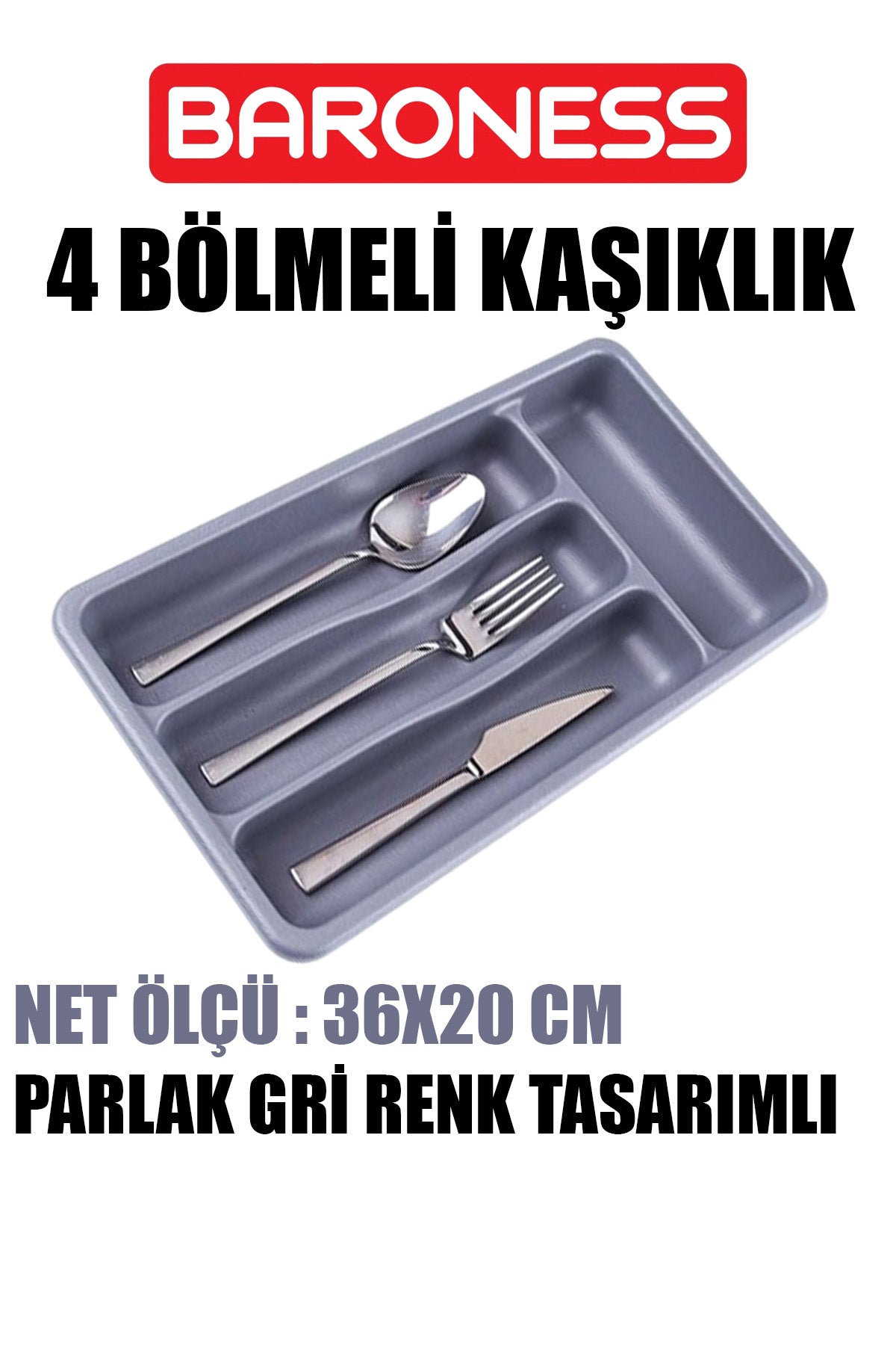 BARONESS GRİ 4 BÖLMELİ KAŞIKLIK - dibidip 