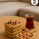İBİCO KARE AHŞAP BAMBU 6 LI ÇEREZLİK & LOKUMLUK KASE SETİ