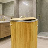 2 BÖLMELİ BAMBU AHŞAP KİRLİ ÇAMAŞIR SEPETİ