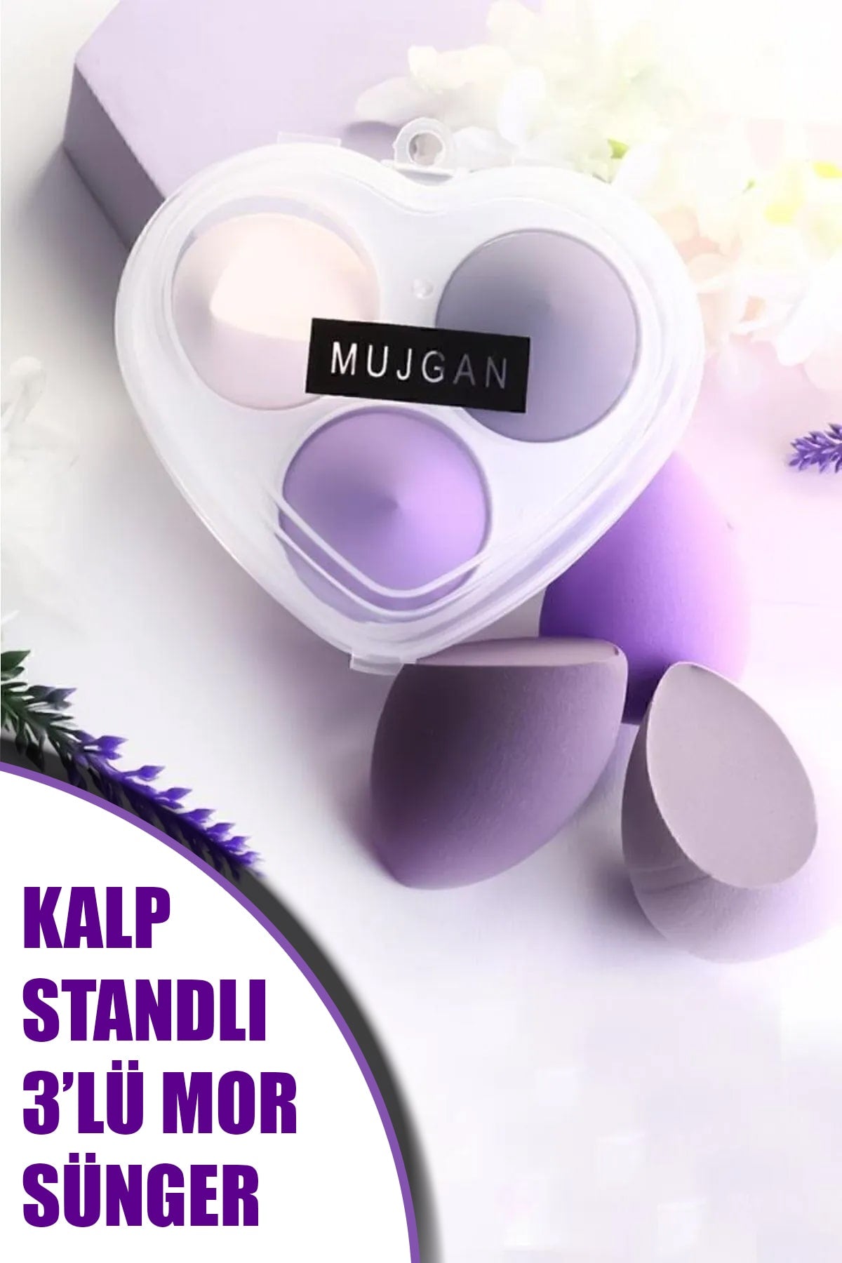 💜KALP STANDI 3 LÜ MOR MAKYAJ SÜNGERİ - dibidip 